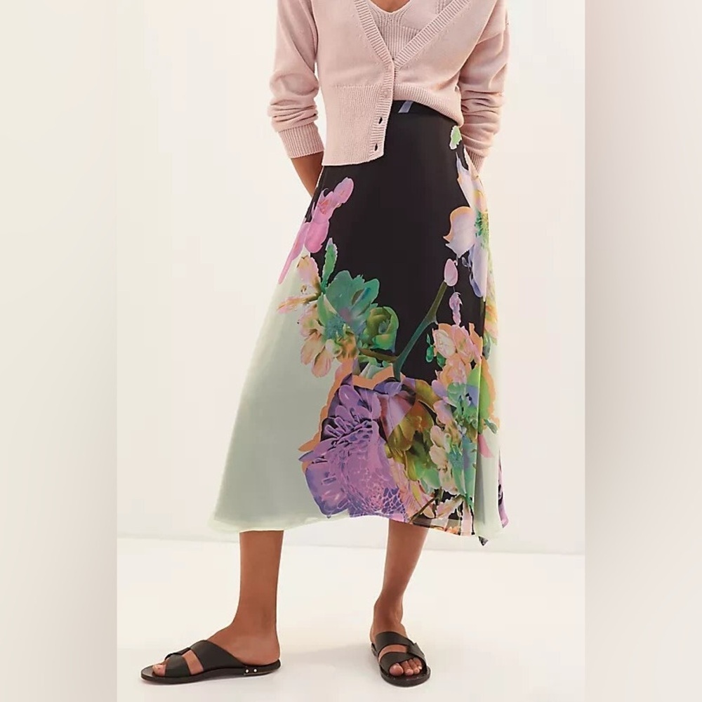 EVA FRANCO Floral Midi Skirt -Orchid Bloom flowy floral semi formal size 6/Small